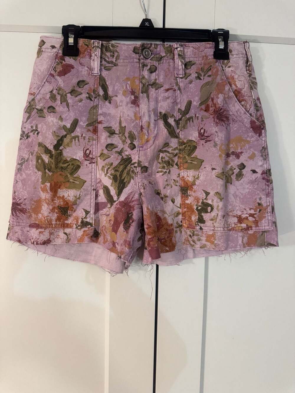 Anthropologie Pilcro Floral High-Rise Utility Frayed Hem Shorts Size 29